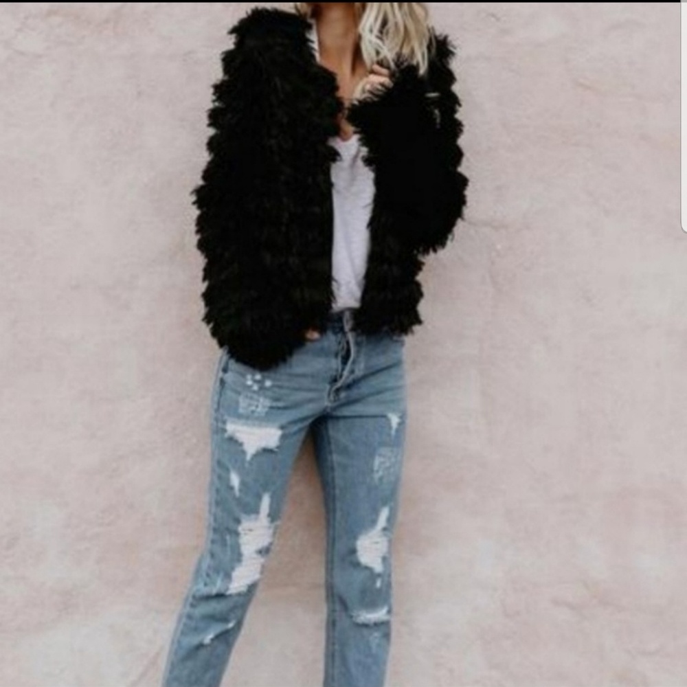 Fluffy Vegan Black Fur Jacket